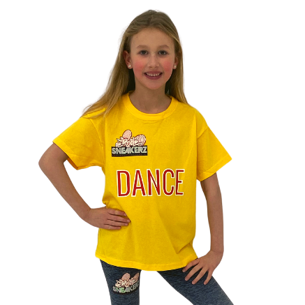 toeter Terminal spiraal T-shirt Dance Geel – Dansschool de Rode Sneakerz Leiderdorp
